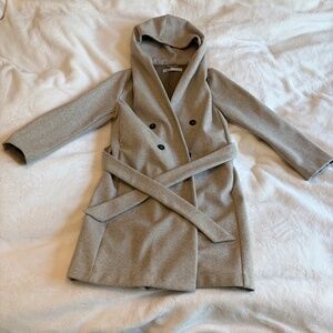 Zara Hooded Belted Beige Cream Tan Winter Coat Small